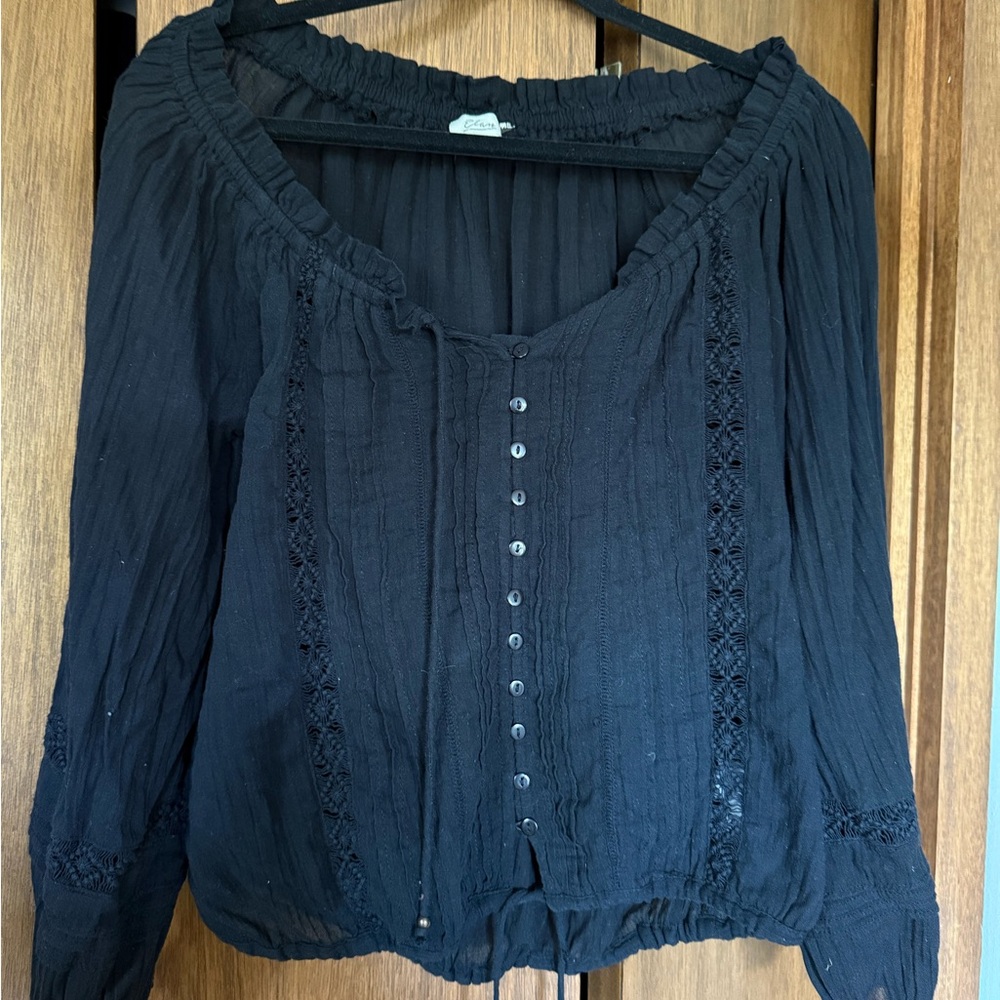 Elan Black Button-Down Blouse